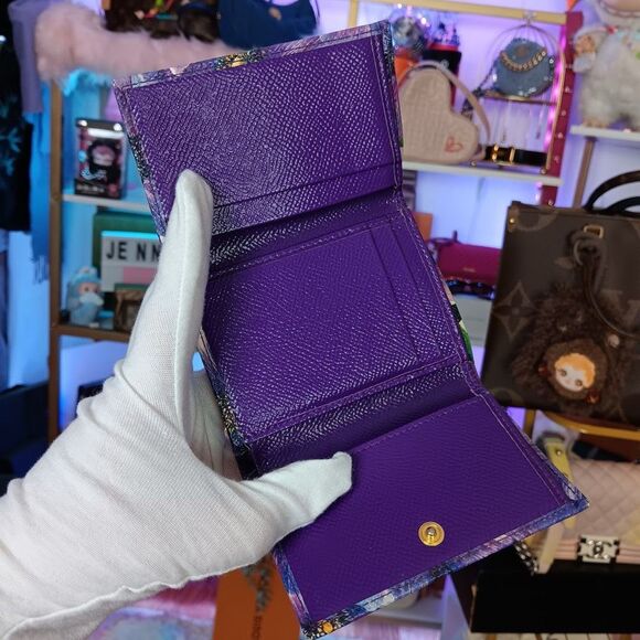 D&G Limited Edition Rare Purple Leather Floral Daisy Compact Tri-Fold Wallet - Picture 8 of 11